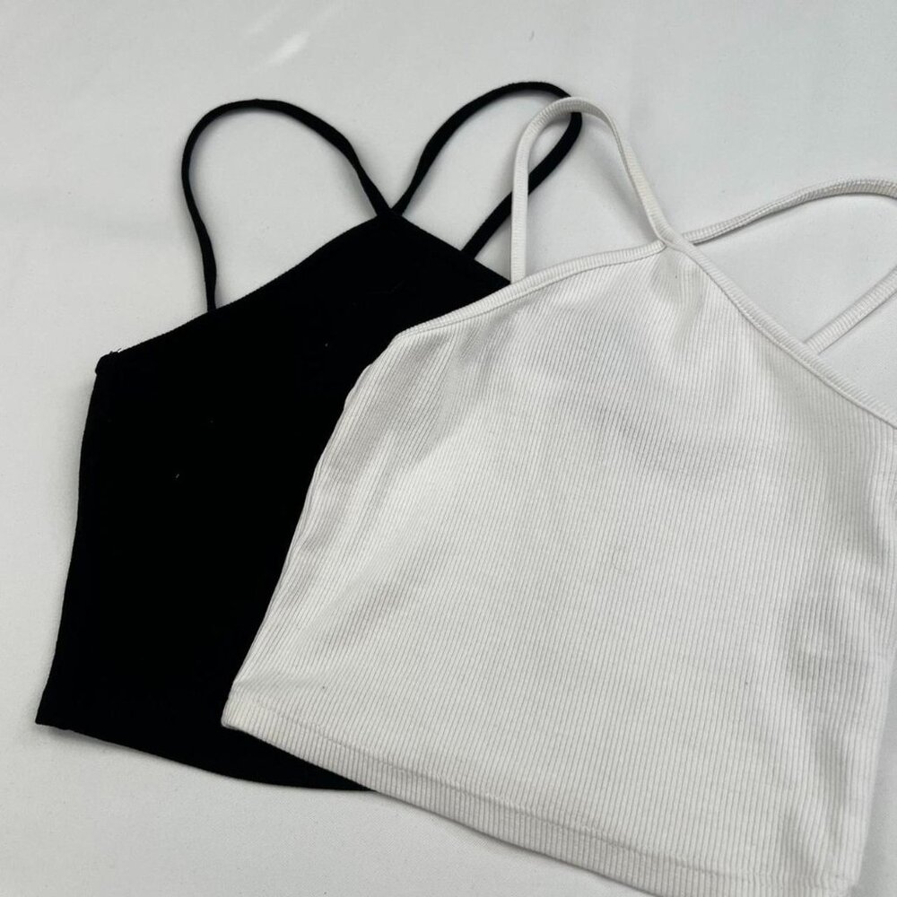 Zara Women's Black and White Halter Tops - Size Small